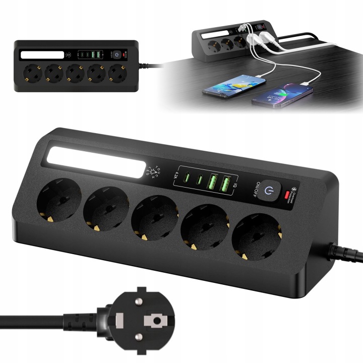 Prodlužovací Kabel Zásuvková Lišta 1.8 m 5 Zásuvek Uzemnění 4XUSB Vypínač