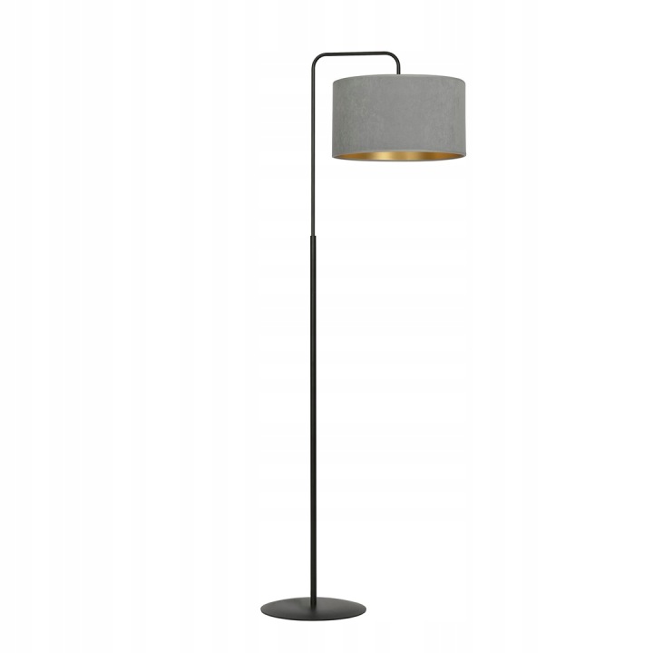 Podlahová lampa Hilde 150 cm, šedé velurové stínítko, zlatý interiér E27
