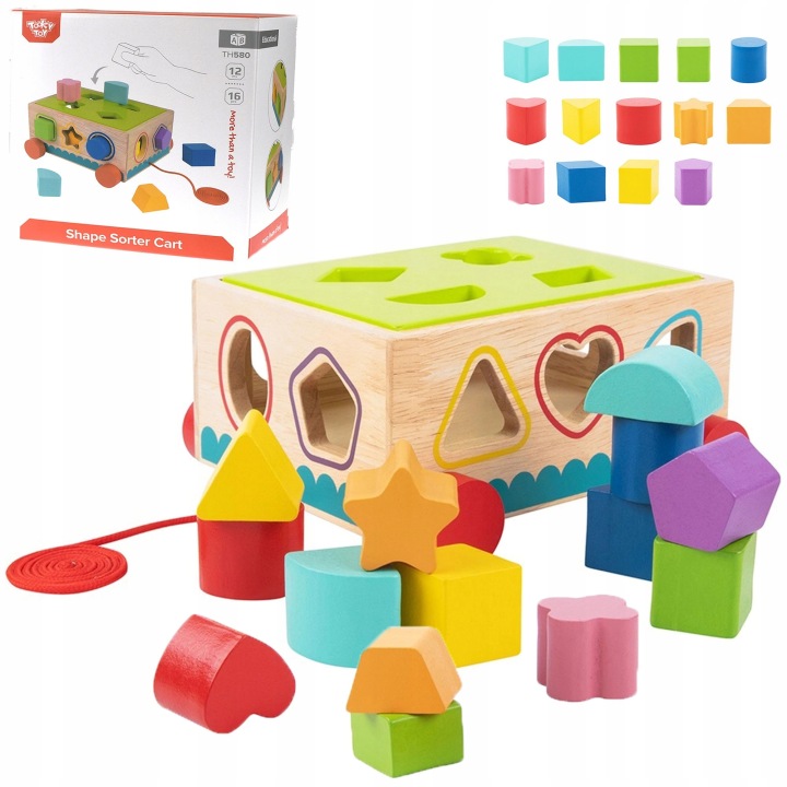 KLOCKI DREWNIANE WÓZEK SORTER MONTESSORI UKŁADANKA TOOKY TOY