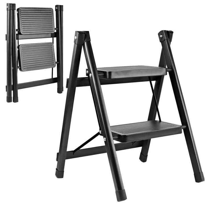 Žebřík domácí 2-stupňový skládací ocelový 150 kg Široké stupně Bedee