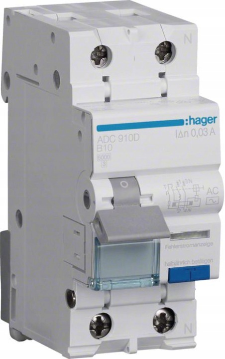 Diferenciální A Nadproudový Vypínač Rcbo 2P B10A 0,03A Typ Ac ADC910D Hager