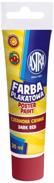 FARBKI PLAKATOWE SZKOLNE червона темна тюбик 30 мл Astra інтенсивний колір