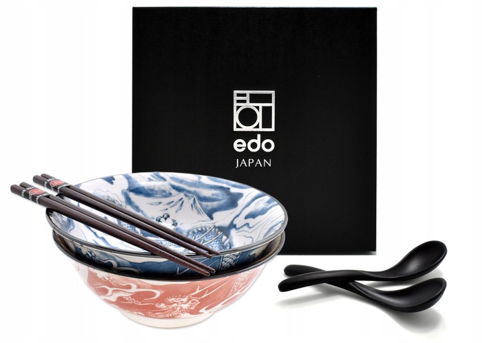 Sada 2 misek s lžícemi a paličkami Ramen Dragon 1000 ml MIX Č. Box
