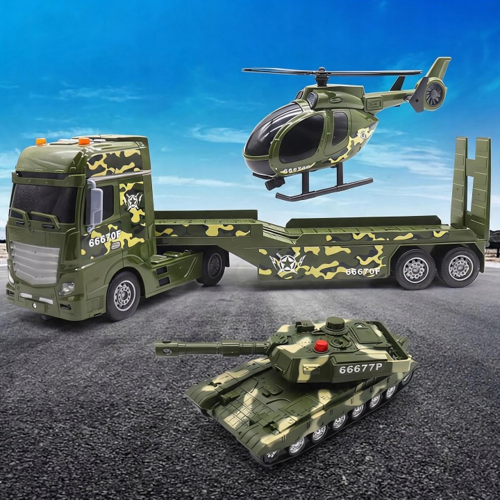 ZESTAW POJAZD WOJSKOWY 3 в 1 вантажівка TANK гелікоптер вогні і звуки — фото 4