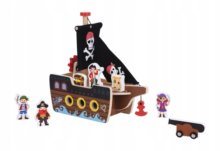 STATEK PIRACKI DREWNIANY FIGURKI ZESTAW TOOKY TOY Materiał drewno