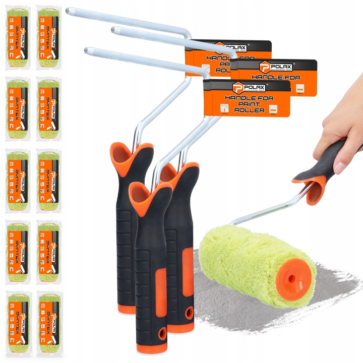 10 x Malířský Váleček 18 cm Zásoba Vložka Rolka Malování Rouno 16 mm 3x Rukojeť H0