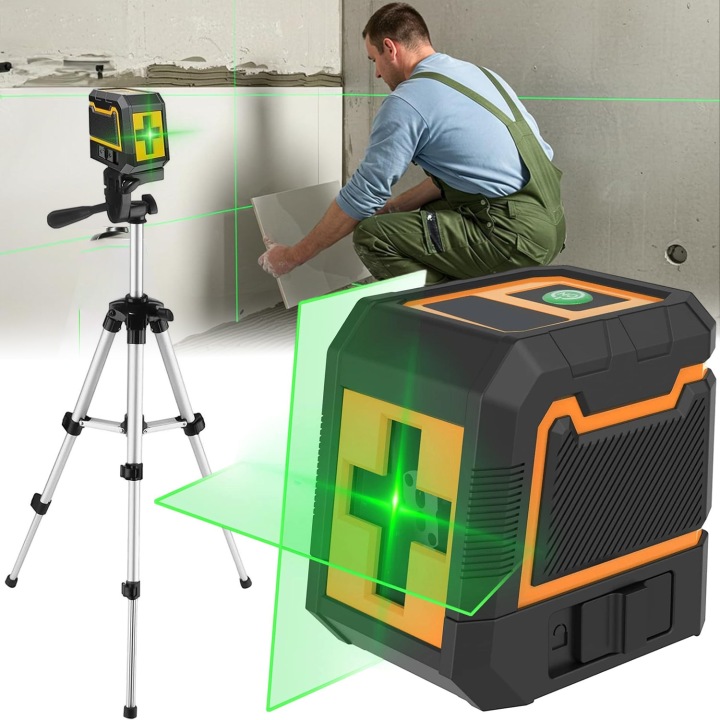 Laserová Vodováha 4D Rovinná 360 Laser Pro Zelený Stojan Na Dveře