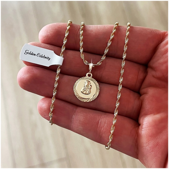 Золотий ланцюжок на причастя, хрещення, миропомазання 18K мати божа + гравіювання — фото 3