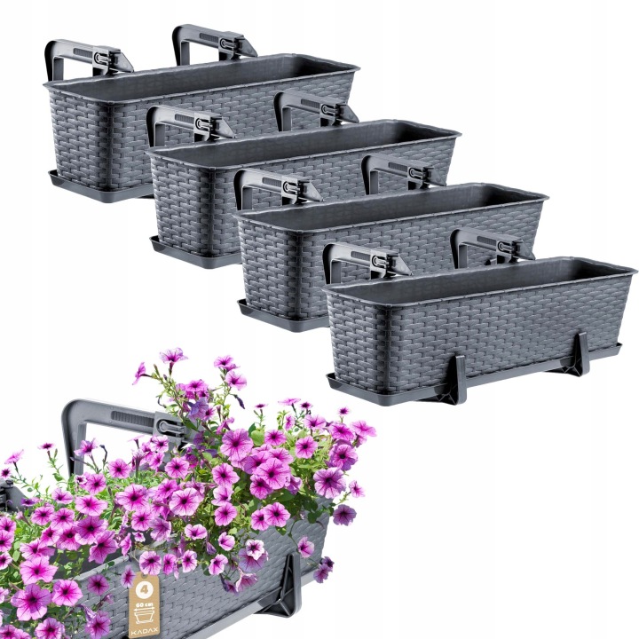 4x Balkonový Truhlík Květináč 60 cm Držáky