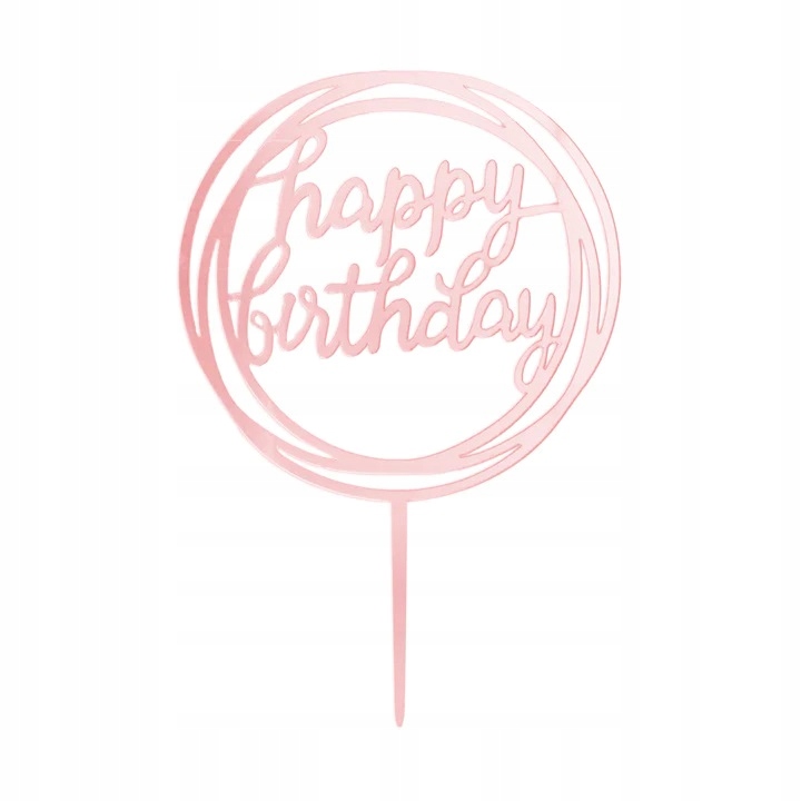 Топпер на торт Happy Birthday круглий дзеркальний рожеве золото 1 шт. PartyPal