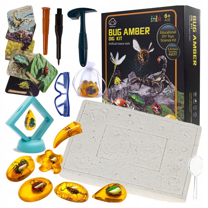AMBER MINE WITH INSECTS SMALL ARCHAEOLOGIST EXCAVATION EDUCATIONAL TOY