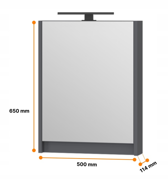 Omeble Skříň závěsná koupelnová skříňka se zrcadlem 50 cm antracit matná Led