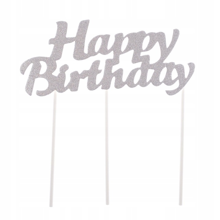Arpex Happy Birthday Срібляста Декорація На Топпер для торта На день народження 13x14 см