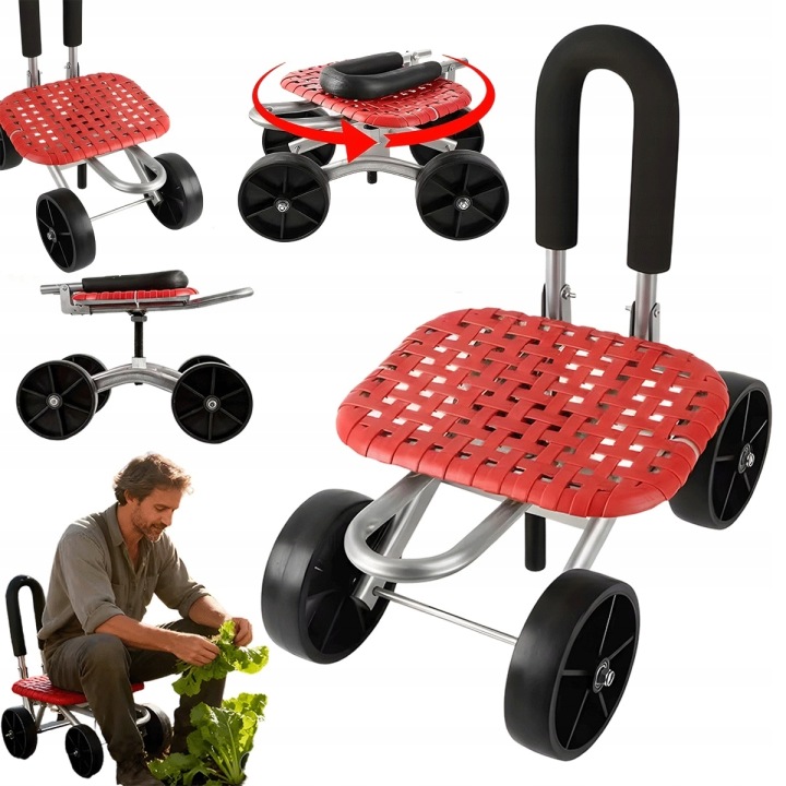 Otočné sedadlo o 360°, 300 kg, pro sázení a úklid, černo-červené