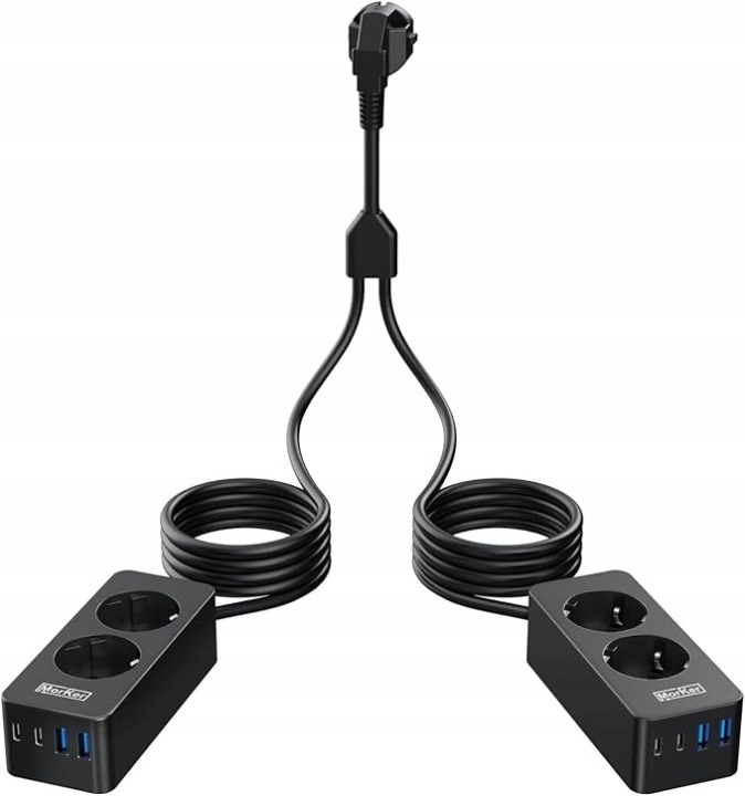 Dvojitá zásuvková lišta Prodlužovací Kabel 2x2 m s Ac, Usb-a, Usb-c, 250 V