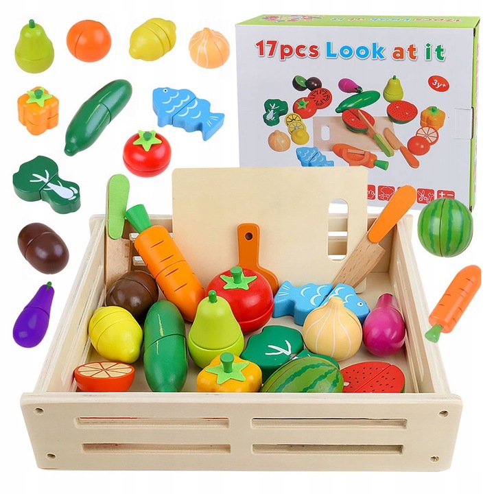 MAGNETIC BLOCKS WOODEN FRUIT VEGETABLES BLOCKS LARGE SET MONTESSORI