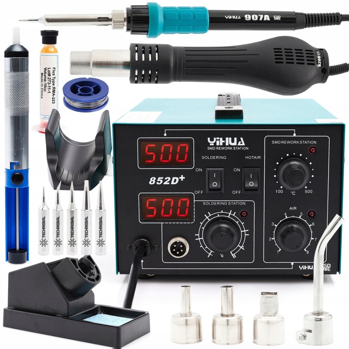 Pájecí Stanice 2V1 Yihua 852D+ Hotair Hrotová 740W Sada Příslušenství Cín