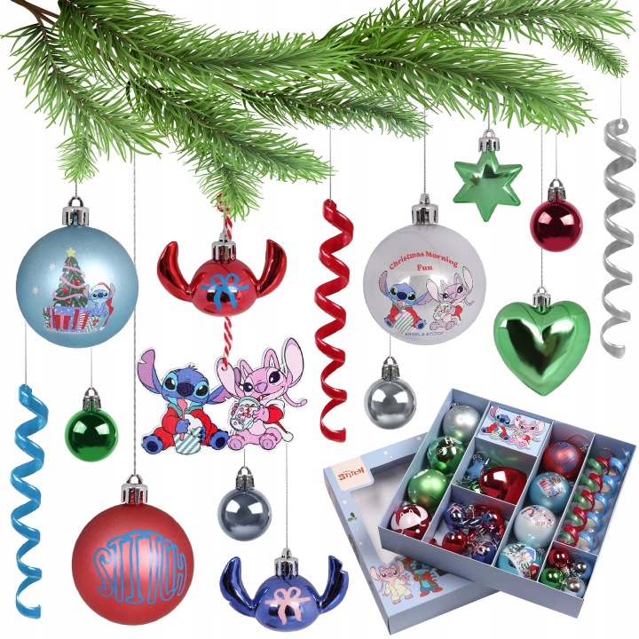 Stitch Angel Set vánočních ozdob, Nerozbitné vánoční baňky, vánoční ozdoby, Komplet 25 Ks