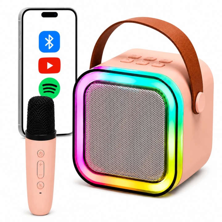 Колонка набір для караоке для дітей мікрофон BLUETOOTH RGB рожевий 3 в 1