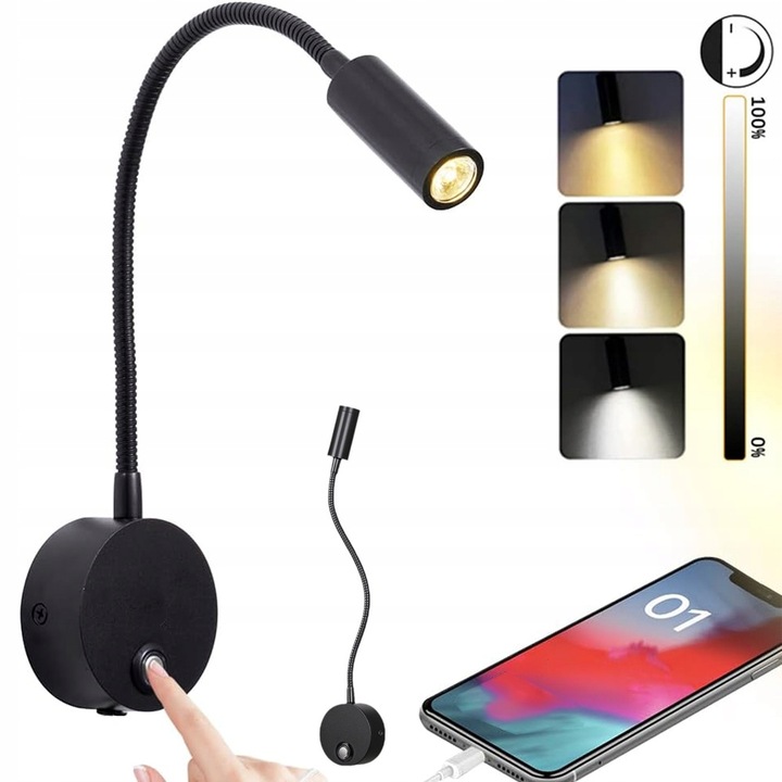 Nástěnné Svítidlo Nastavitelné Noční Lampa S Ohebným Rámem, Černé, Nad Postelí Pro Čtení