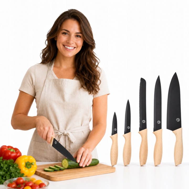 Sada kuchyňských nožů MasterChef 5ks Černá Loftová rukojeť ze dřeva