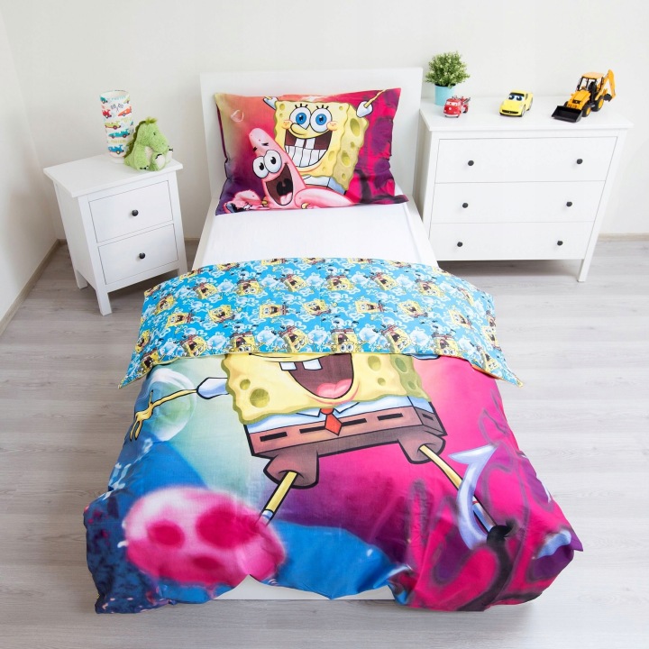 Постільна білизна одинарна бавовняна 140x200 SPONGEBOB квадратні штани пан губка — фото 2