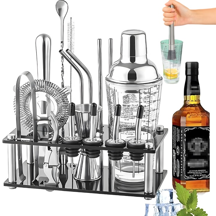 17v1 Shaker Šejker Barmanský Set Na Koktejlové Nápoje Kovový 400 ml