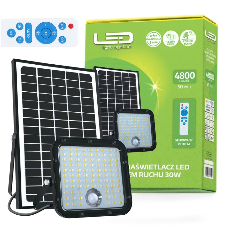 Led reflektor s Led senzorem pohybu Solární Led 30W Halogen na dálkové ovládání