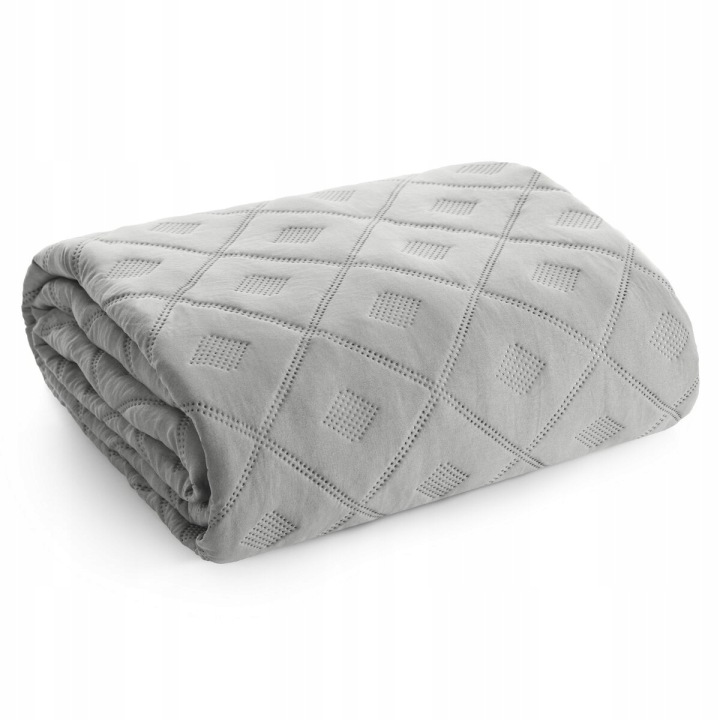 Dekorativní přehoz 220x240 Stříbrná sametová, geometrické prošívání