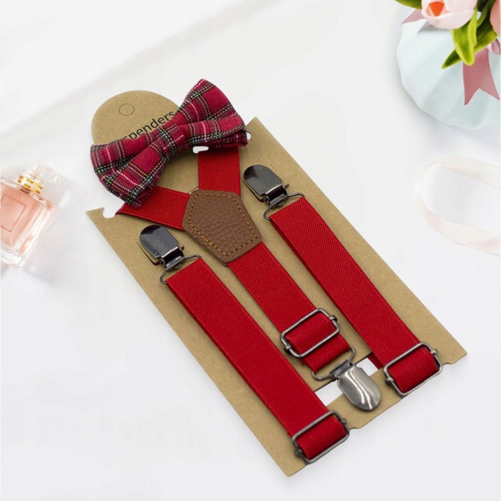 Kids Suspender Bow Tie Набір Y Back Dressing Suspender для Daily Wear Червоний — фото 3