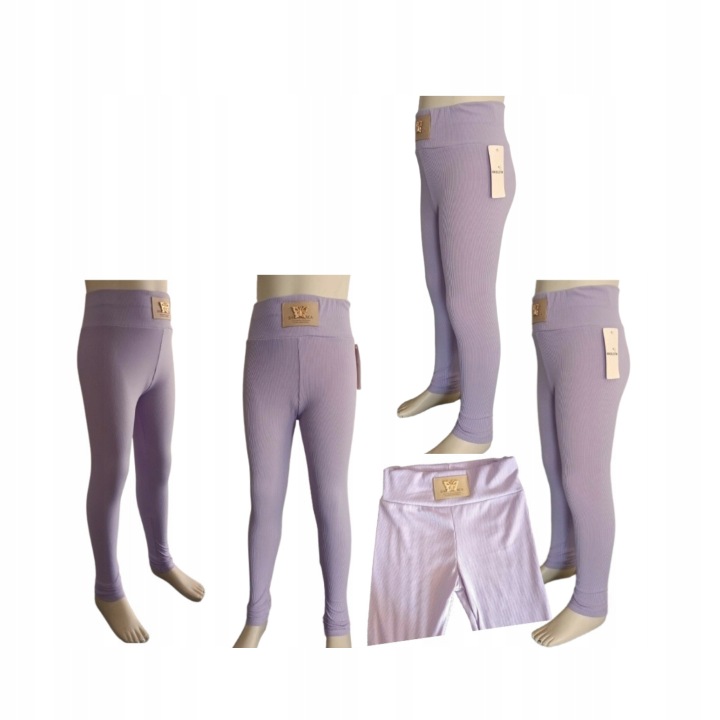 Legginsy prążkowane dziewczęce z wysokim stanem cienkie — zdjęcie 3