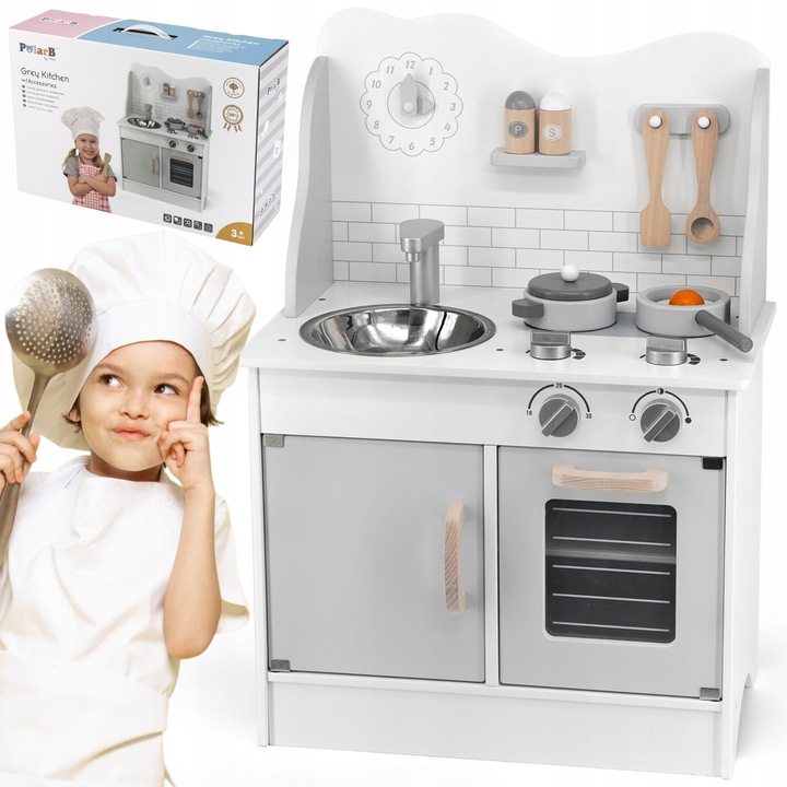 VIGA PolarB DREWNIANA KUCHNIA DLA DZIECI ECO GRAY AKCESORIA ZLEW
