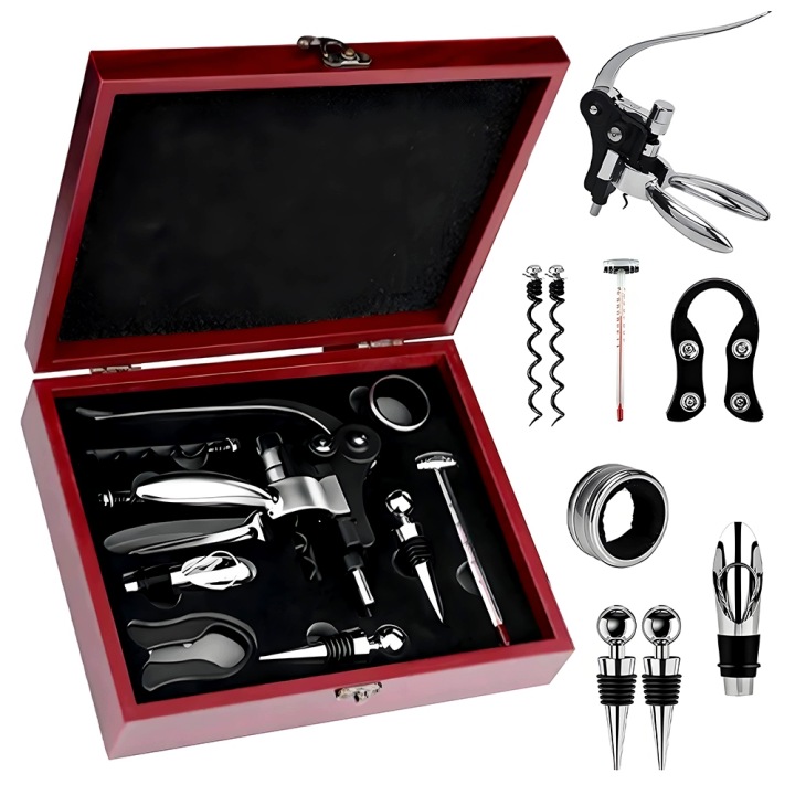 Set na víno Vývrtka otvírák na lahve Dávkovač Termometr Box