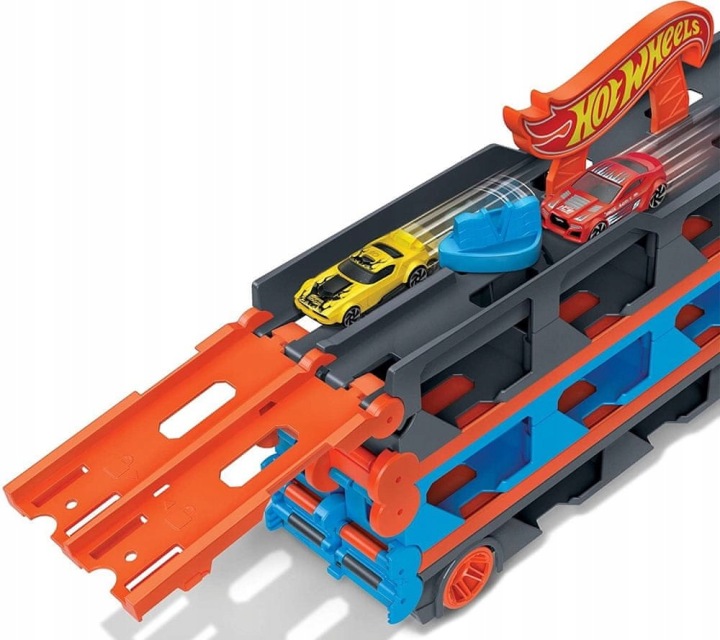 HOT WHEELS транспортер машинок 2 в 1 розкладні рейки гоночні + 3 машинки — фото 7