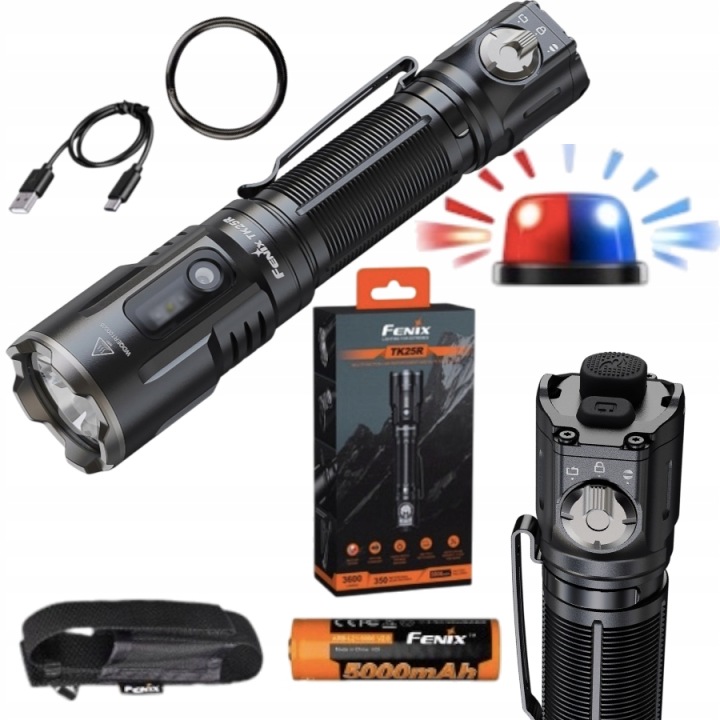 Policejní svítilna Fenix TK25R 3600 l, 350 m 55 h Led Uv Red Blue Kogut Usb-c