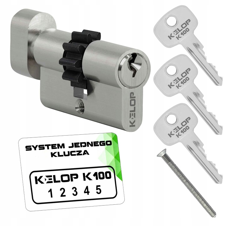 vložka Kelop K100 35/35GZ s knoflíkem a ozubeným kolem, niklový systém jednoho klíče