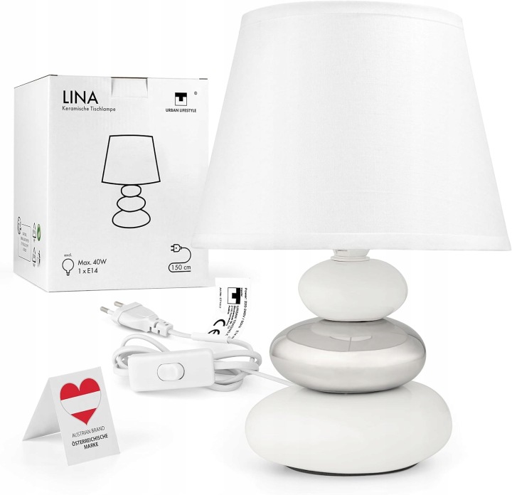 Keramická stolní lampa s látkovým stínidlem, Led, E14, 230 V