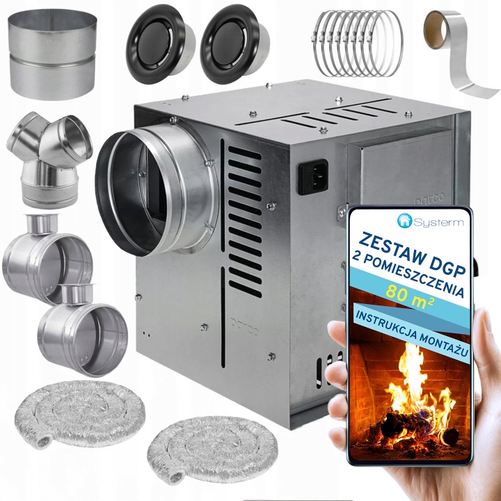 Krbová Turbína Krbový ventilátor Set Dgp 2 místnosti 80 m2