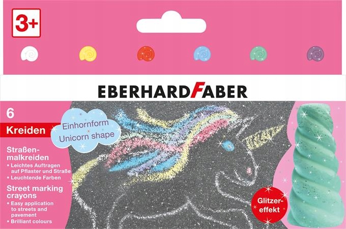 Eberhard Faber Крейда для асфальту з блискітками Єдиноріг 6 кольорів