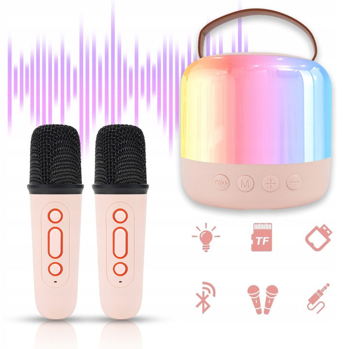 Колонка BLUETOOTH портативний караоке RGB 2 мікрофони USB AUX JACK — фото 9