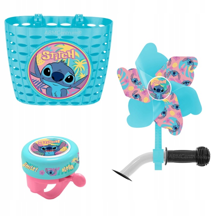 Комплект кошик дзвоник вітряк на кермо для велосипеда для самоката Stitch