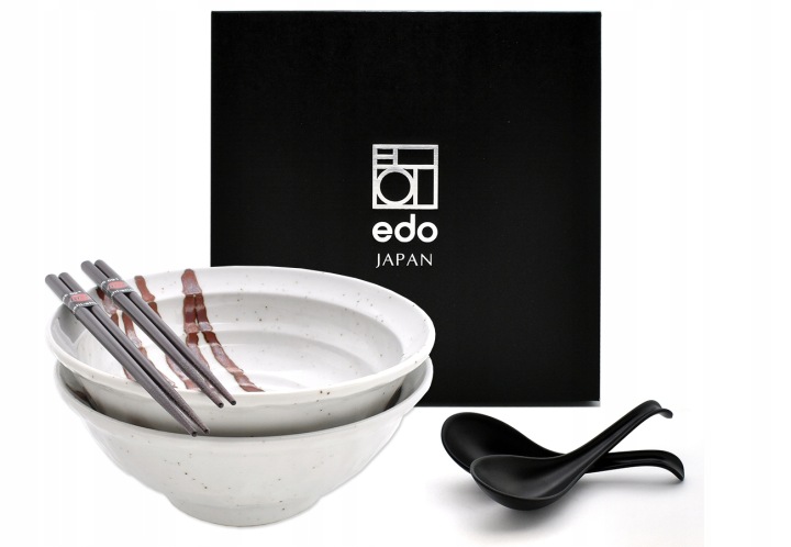 Sada 2 misek s lžícemi a paličkami Ramen Men Bachi White 22 cm Box
