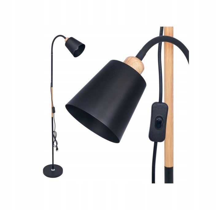 Stojací podlahová lampa Vídeň E27 černá, nastavitelná, loftová, skandinávská
