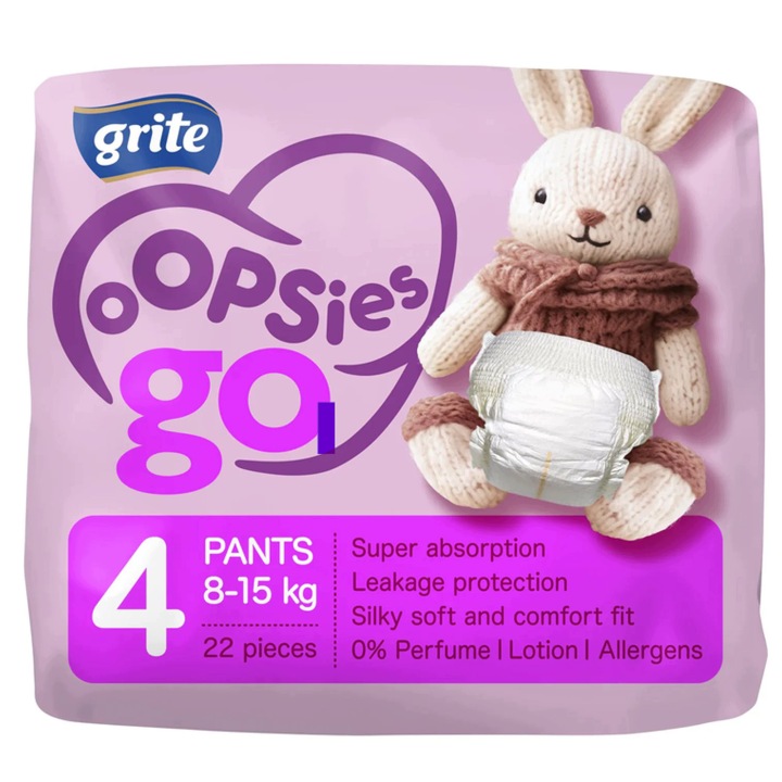 Трусики-підгузки для дітей Grite Oopsies GO штани Розмір 4 (8–15 кг) 22 шт.