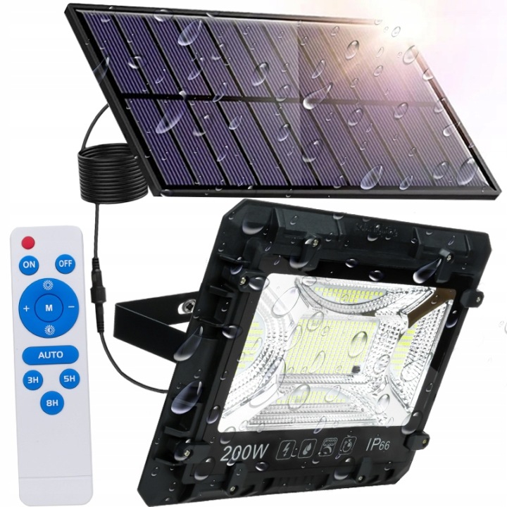 Silný solární Led halogenový zářič 200W IP66 Venkovní lampa s dálkovým ovládáním