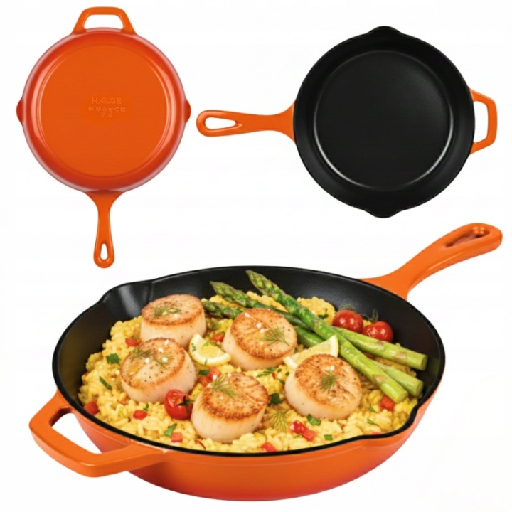 Litinová pánev 26 cm smaltovaná plynová indukční trouba velká oranžová
