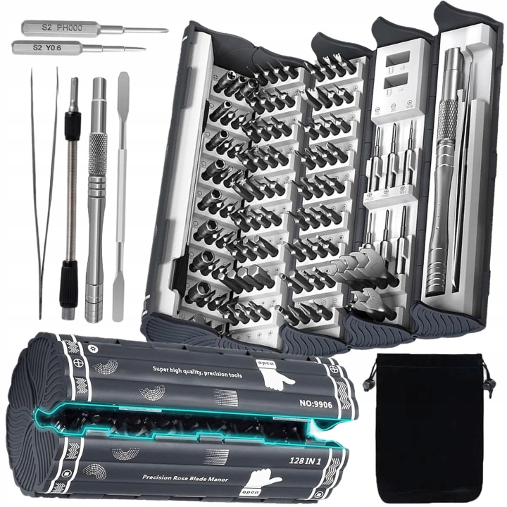 Sada Přesných Šroubováků 128V1 Magnetické Šroubováky S2 Bity +pouzdro