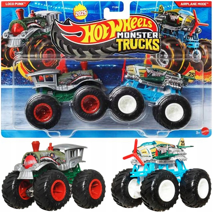 Hot Wheels Monster Trucks 2 шт. Loco Punk vs Airplane Mode JCC66