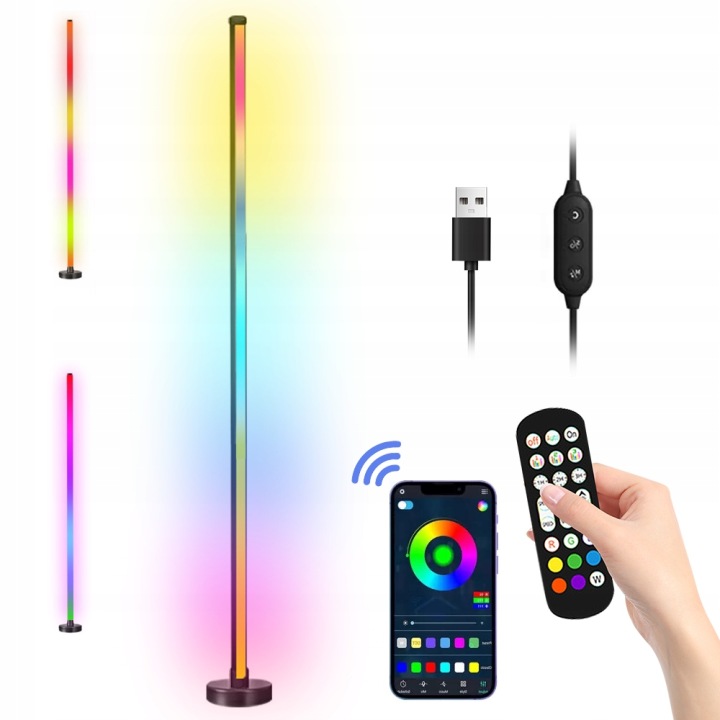 Stojací Podlahová Lampa Noční Lampa Rgb Led Hudba App Efekt Duhy 3D 120 CM