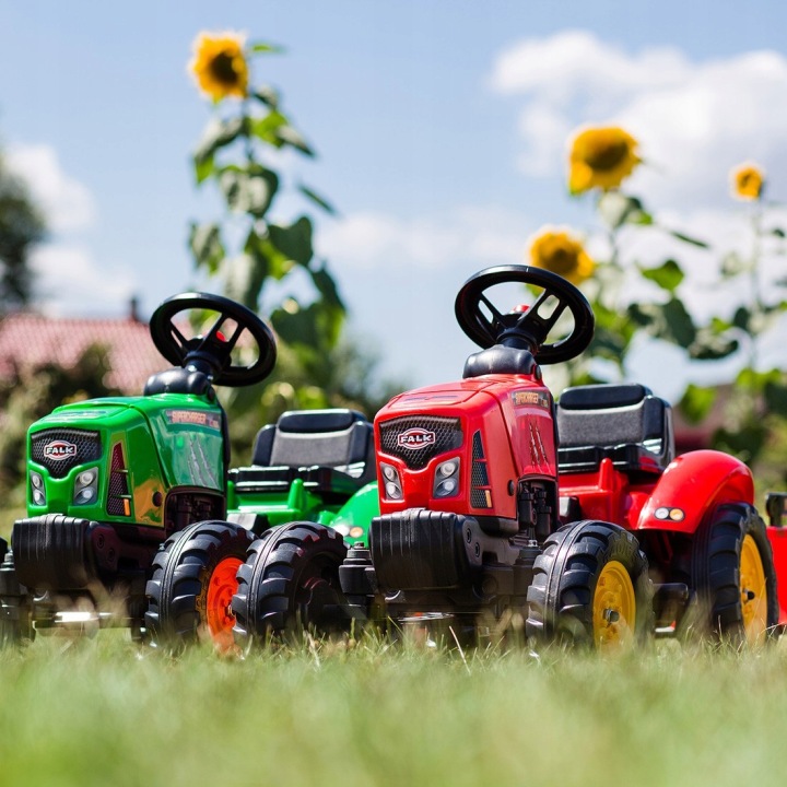TRAKTOREK Z OTWIERANĄ MASKA I PRZYCZEPKĄ FALK Marka Falk